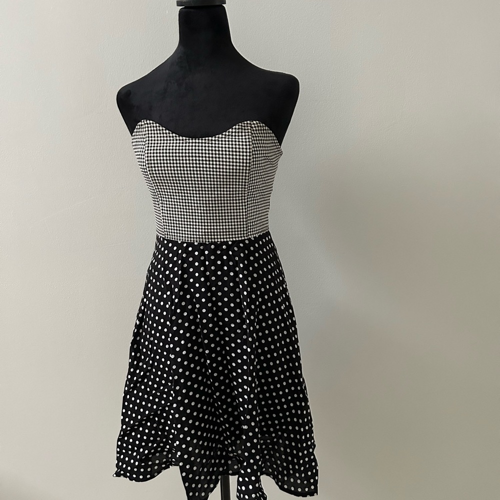 Vintage polka dots and plaid fit and flare dress